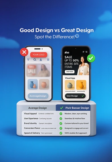 Good Design vs Great Design - Pixlr Bazaar creative mobile UI comparison